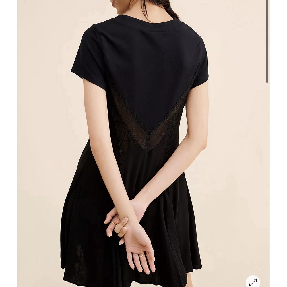 Free People Cruz‎ Mini Dress Women's 4 Black Lace Ruffle Hem A-Line Gothic - Picture 2 of 12